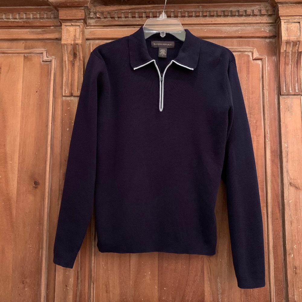 Vintage Banana Republic V-Neck 1/4 Zip Up Cotton Sweater Size Small